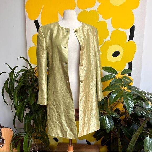 Vintage Mod Handmade One of a Kind Key Lime Sateen 2 Piece Pants Overcoat Set - Picture 4 of 15